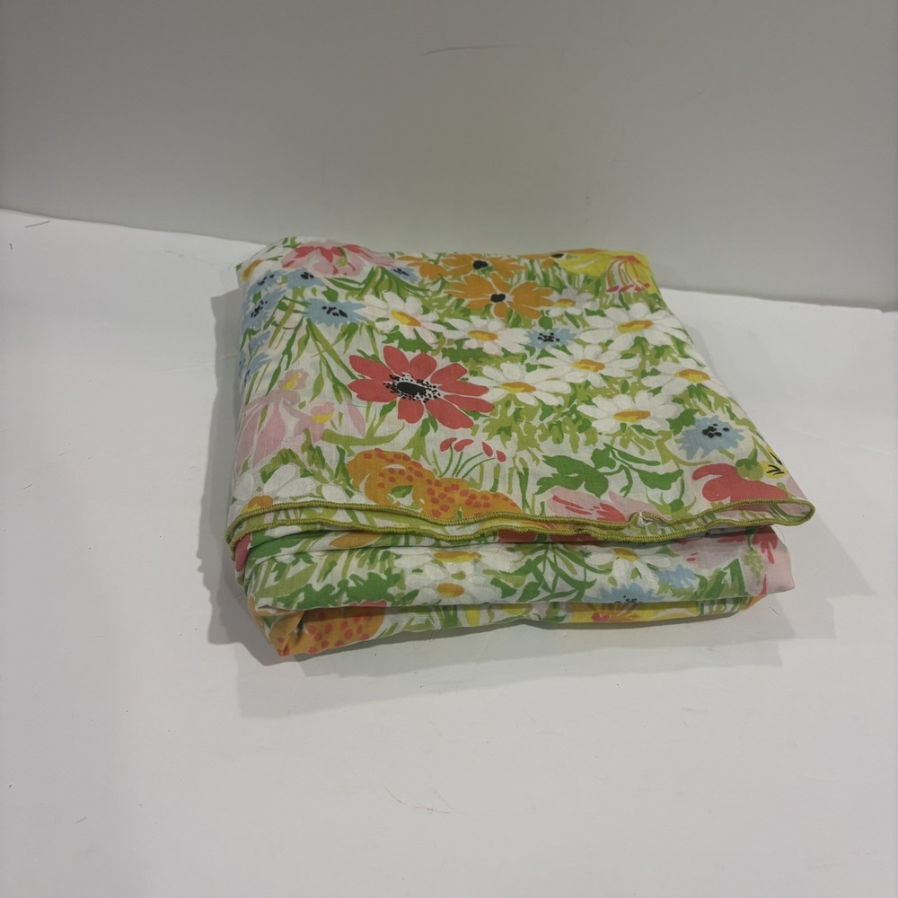 Vintage 1970's Round Floral Tablecloth Multicolor MCM 86"